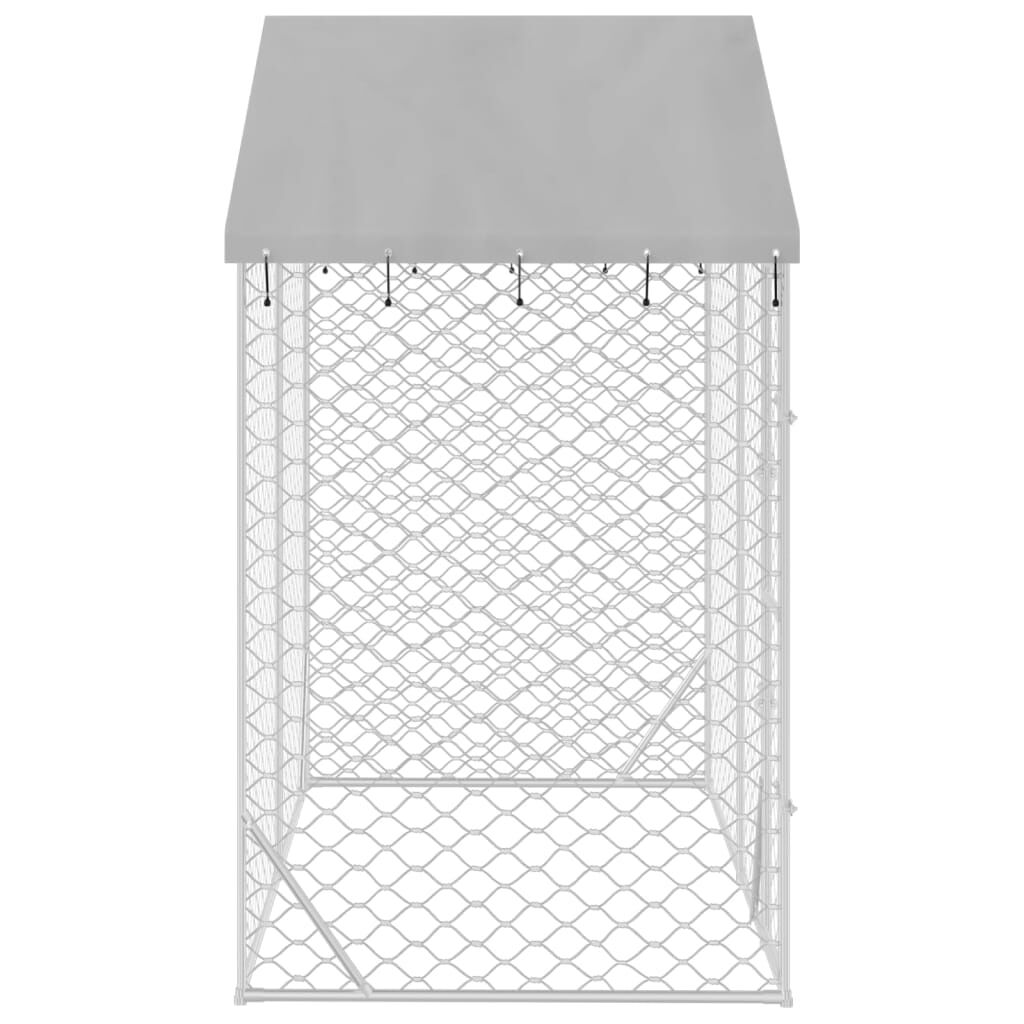 vidaXL Perrera de exterior con techo acero galvanizado plata 3x9x2,5 m, , large Imagen numero 3